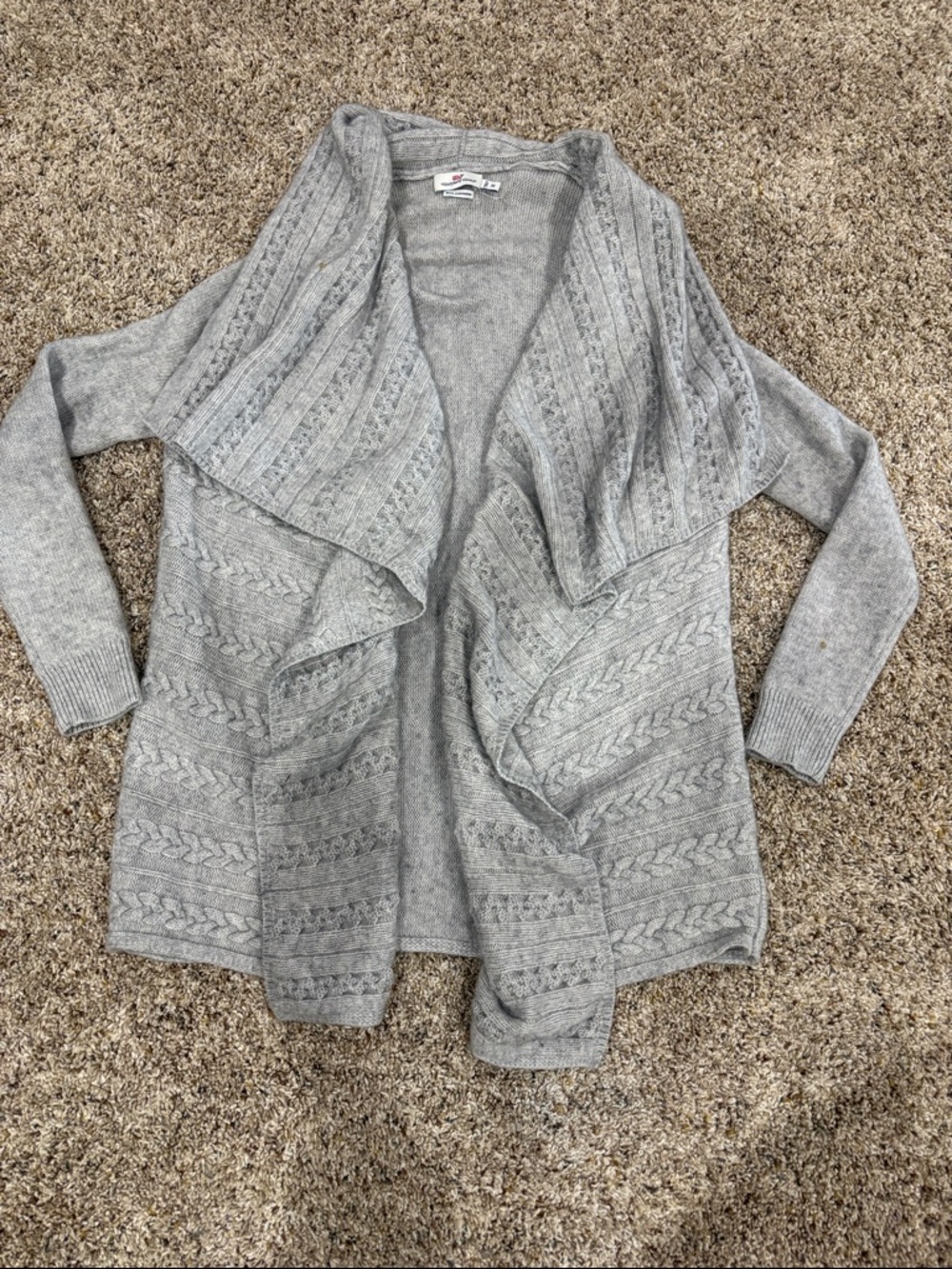 Vineyard Vines Heather Gray Cable-Knit Draped Open Cardigan